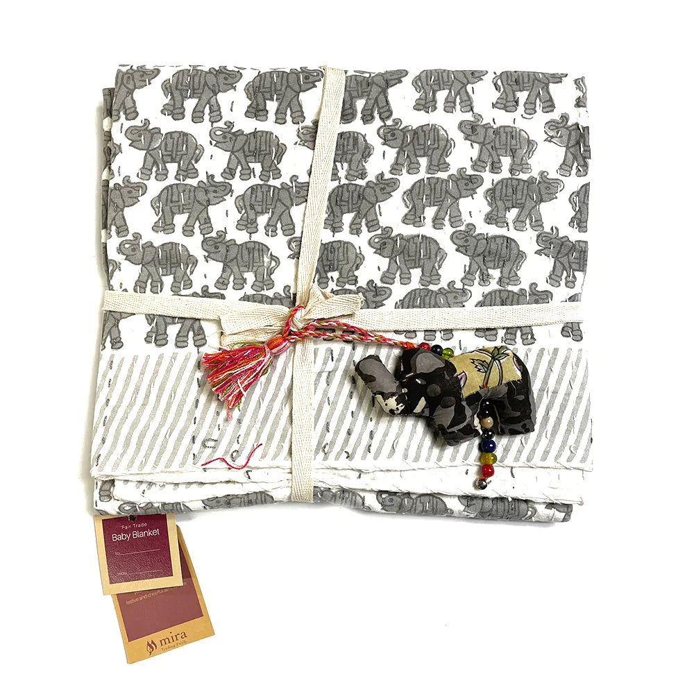 Baby Kantha Quilt - Elephant Block Print